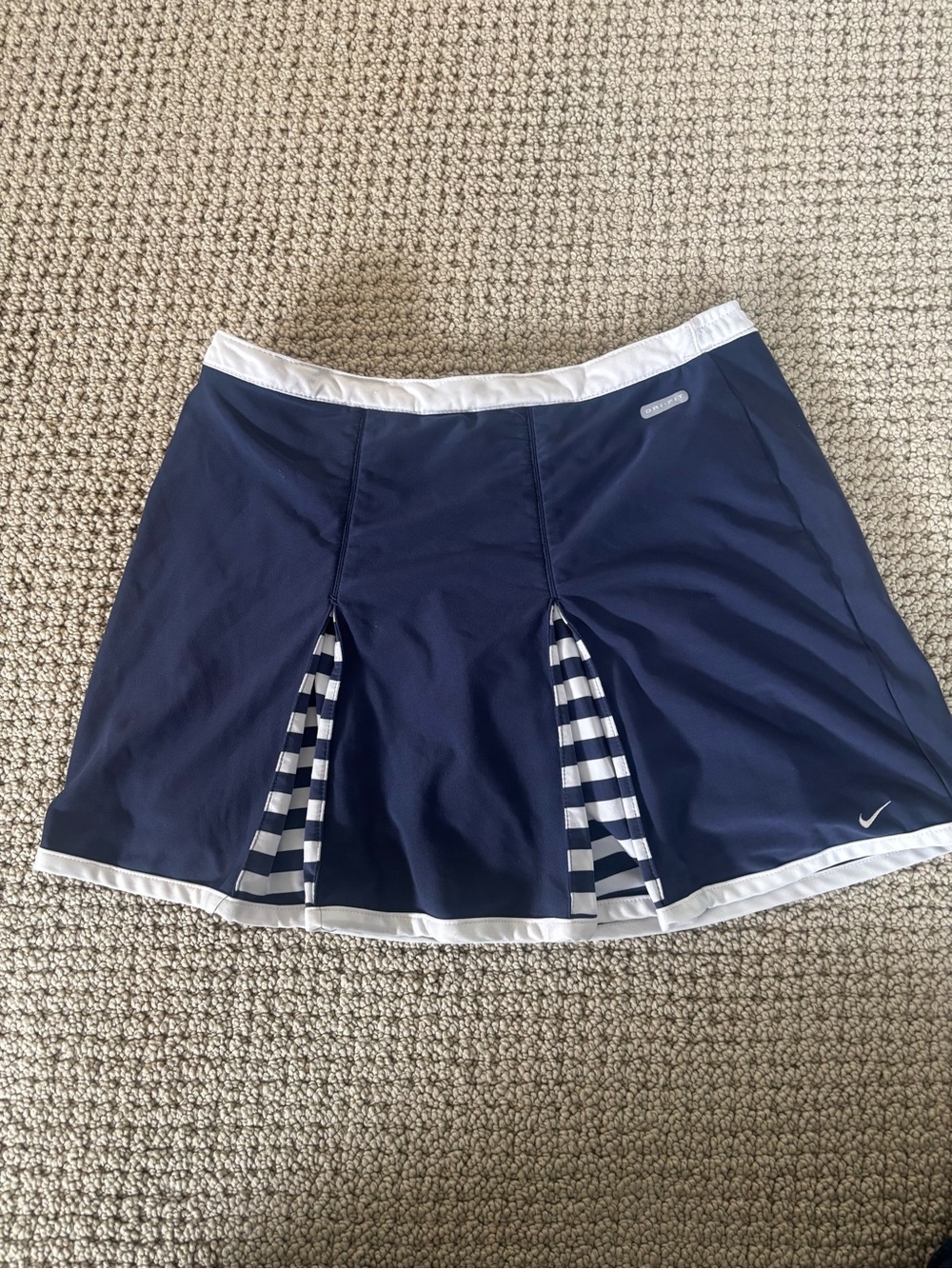 Nike Navy and White Striped Pleat Tennis Skort